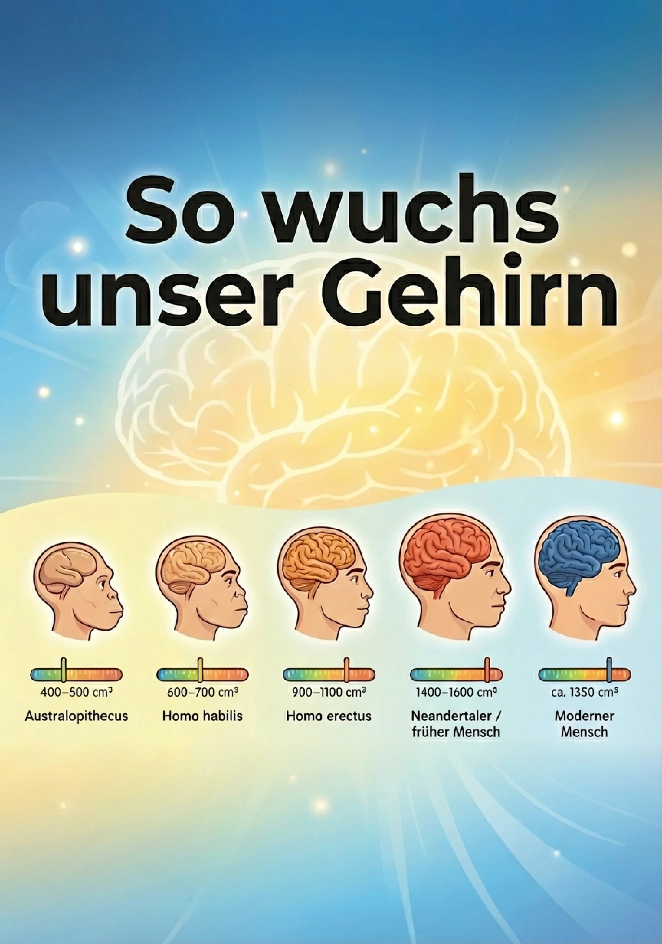 Gehirnwachstum & Menschwerdung – Bild- & Textkarten